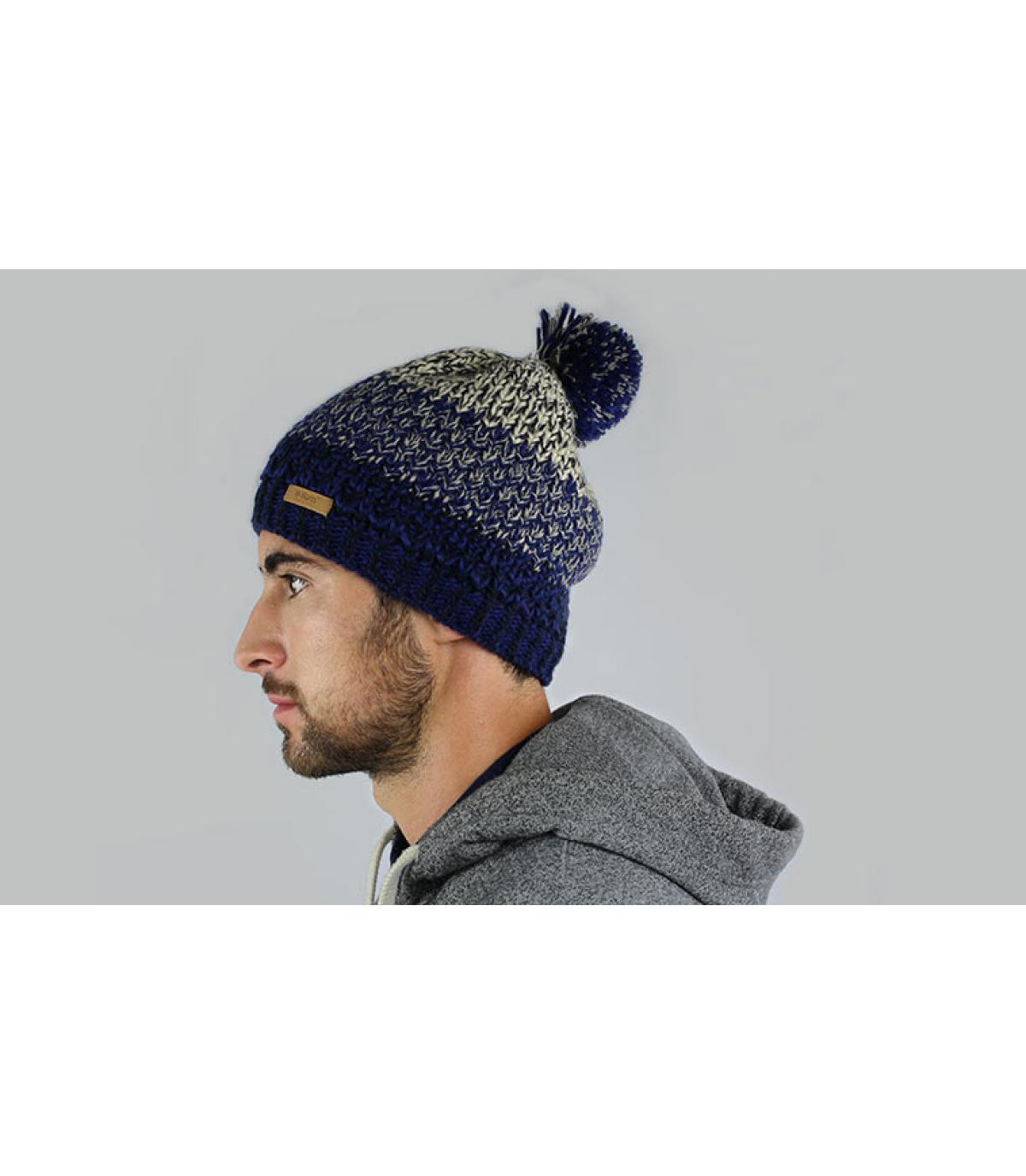 Blue pom beanie for men Lester beanie dark blue